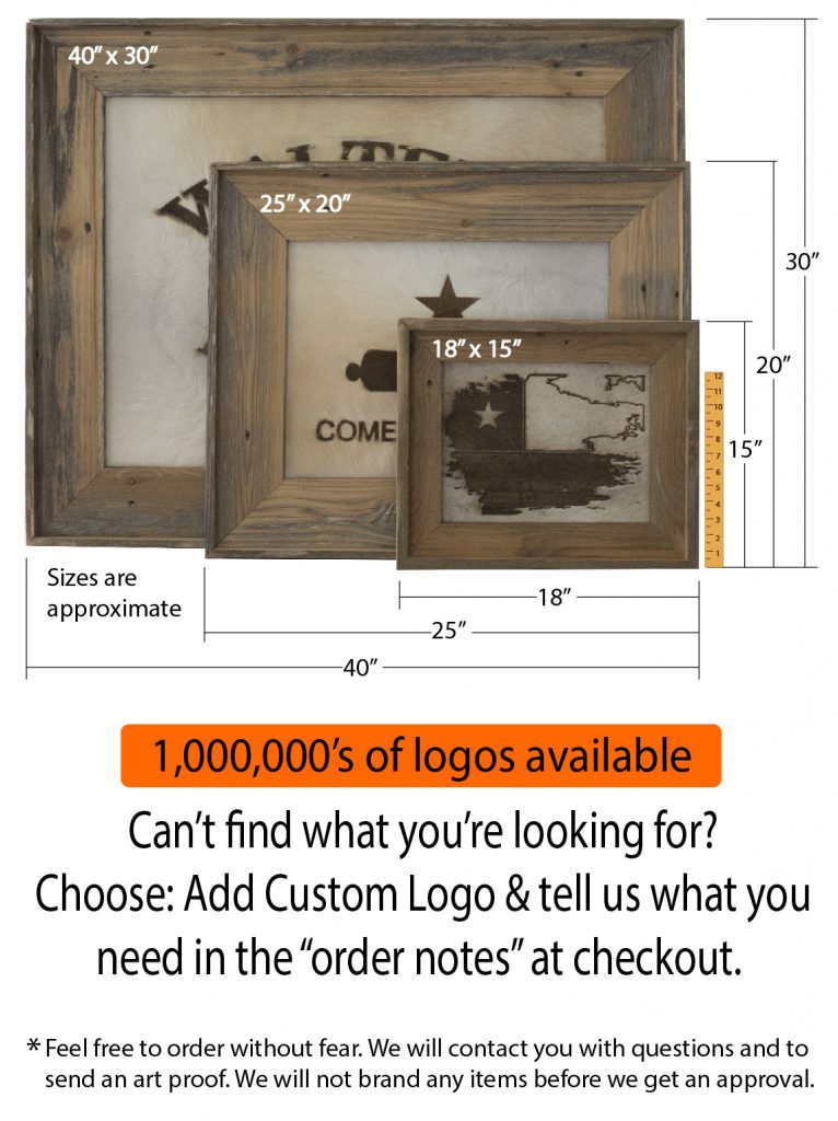 Branded Cowhide options and sizes