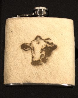 Cow Portrait Cowhide Wrapped Flask 6oz