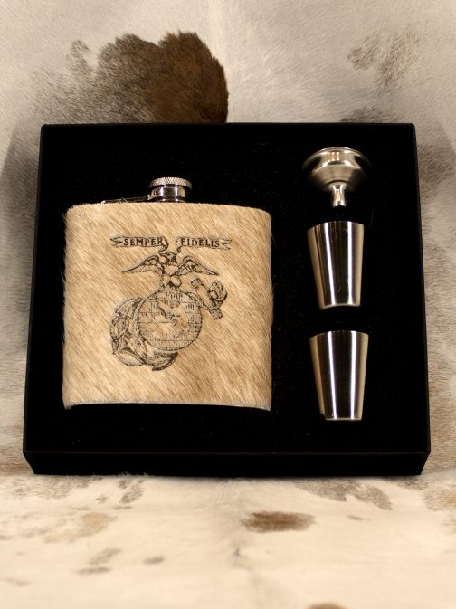 Marine Corp Cowhide Wrapped Flask Set